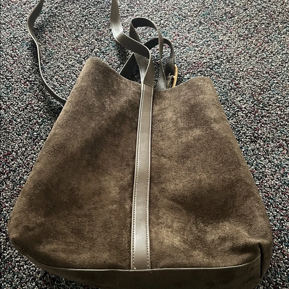Old Navy Chocolate Brown Faux Suede Tote Bag - Picture 2 of 6
